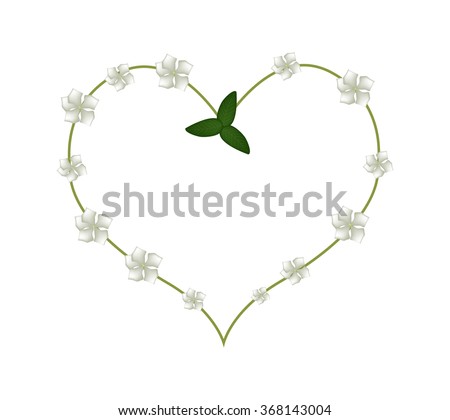Beautiful Flower, Illustration of White Cape Periwinkle, Bringht Eye, Indian Periwinkle, or Madagascar Periwinkle Flowers with Green Leaves Isolated on White Background.