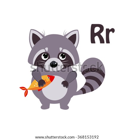 Raccoon. Funny Alphabet, Colourful Animal Vector Illustration