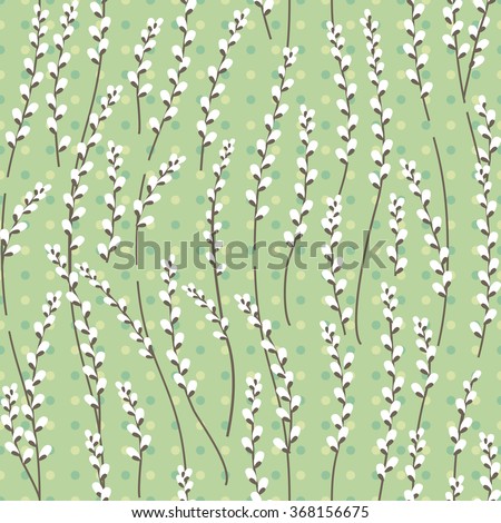 Seamless easter pattern with stylized willow branches. Endless floral texture for your design, announcements, greeting cards, posters, advertisement.