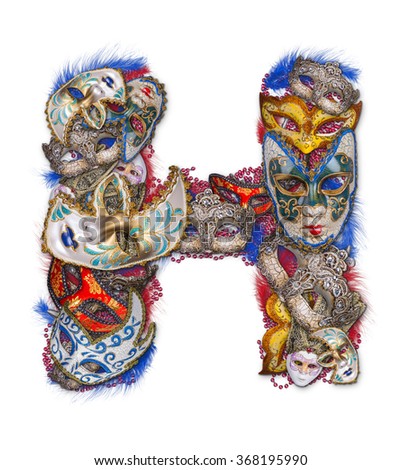 Letter H made of carnival mask and feather