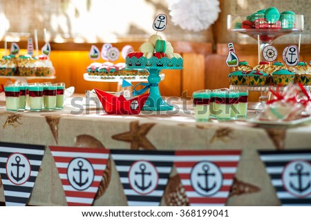 table decoration on a children's holiday    children's party in the marine theme