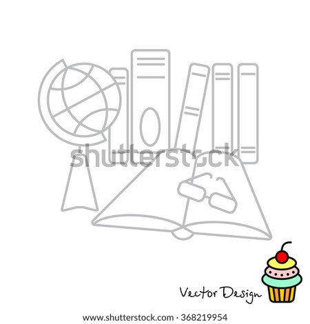 Web line icon. Globe , book and glasses (education, teaching, training)