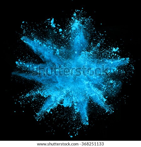 Explosion of blue powder on black background Royalty-Free Stock Photo #368251133