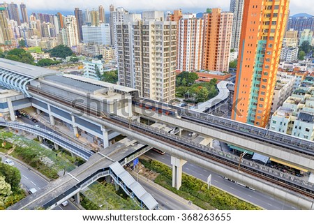 hong kong urban downtown and sunset speed train, Yuen Long Long Ping
