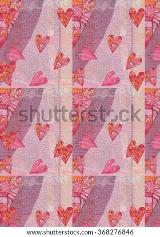 Hearts, greeting card.  Colorful watercolor can be used for wallpaper, pattern fills, web page background, surface textures, textiles, cards, postcards