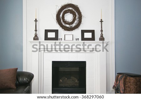 White Rustic Modern decorated fireplace and mantel 