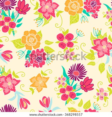 Seamless floral pattern background. Vector illustration with flowers and leaves.