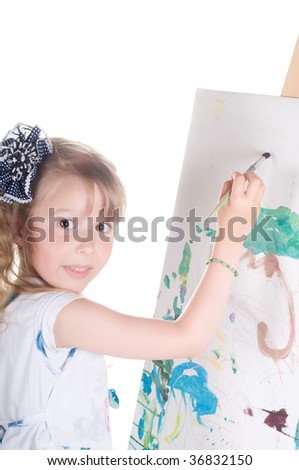 Shot of little girl painting in studio