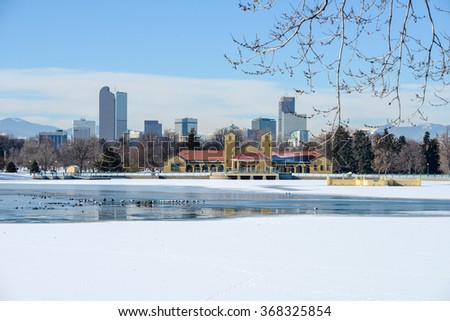Winter at City Park - A white winter scene in a city park at east-side of Downtown Denver, Colorado, USA.