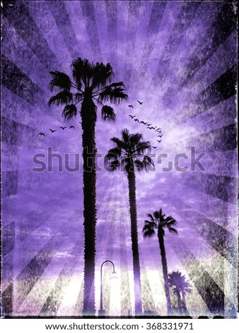 Palm Trees On Purple Sky