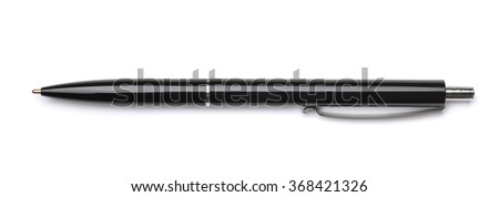 Top view of black ballpoint pen isolated on white Royalty-Free Stock Photo #368421326