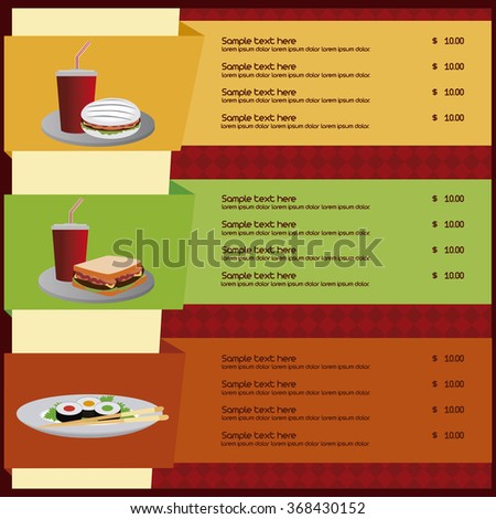 Colored fast food menu with text and combos