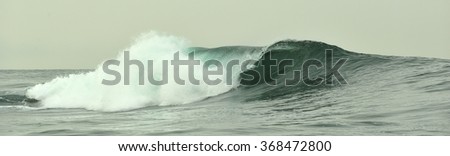Powerful ocean wave breaking. Wave on the surface of the ocean. Wave breaks on a shallow bank. Natural background

