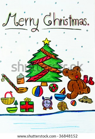 a  kids Christmass  card drawing