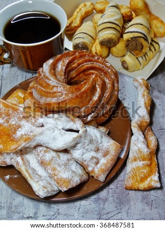 Angel wings (Faworki), cakes deep fried in oil to celebrate Fat Tuesday and cookies and donut Vienna