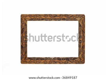 Empty horizontal Carved Frame for picture or portrait over white
