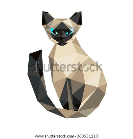 Low poly  cat. Triangle polygonal stile siamese kitten. Flat design creative illustration. Modern logo animal. Vector illustration.