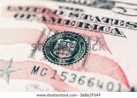 Macro view of 50 dollars bill. Closeup on 50 dollars banknote.