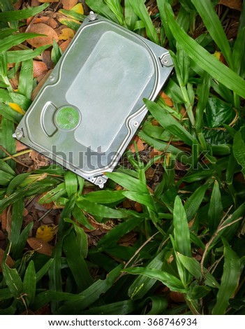 Hard disk on grass
