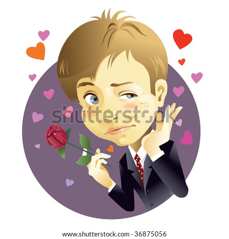 Young man holding roses