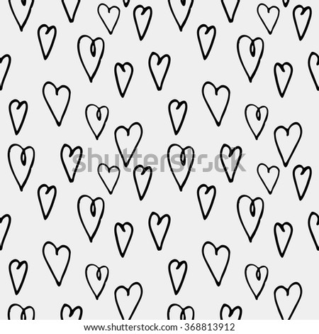 Hand drawn seamless ink pattern with hearts. Sketch design for print, home decor, textile, wrapping paper, invitation card background, fashion fabric
