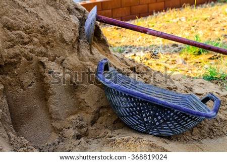 Dirty Hoe, Shell shaped basket and Bowl for Mixing Concrete by hand