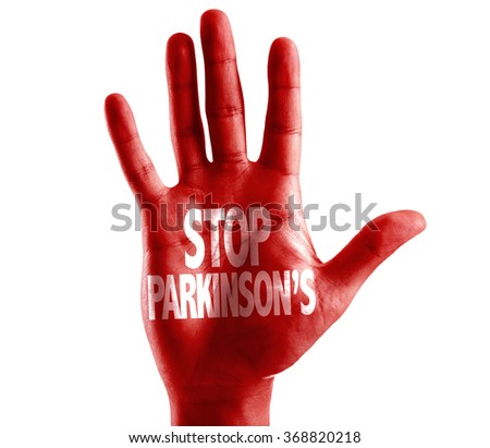 Stop Parkinson's written on hand isolated on white background