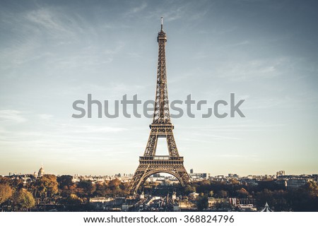Eiffel Tower on beautiful autumn evening