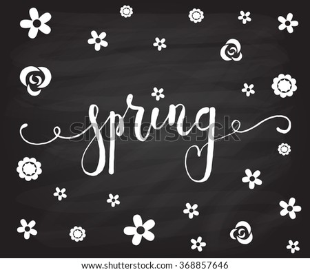 Hand sketched Spring text as logotype, badge and icon. Warm season Postcard, card, invitation, banner template. Lettering typography. Season's Greetings calligraphy