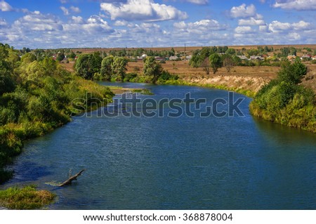Beautiful river on the plain. Natural Park in central Russia. Zhizdra River. Kaluga region.