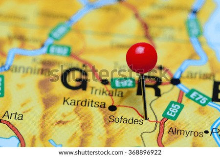 Sofades pinned on a map of Greece
