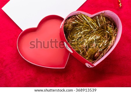 Valentines Day background with paper card on red 