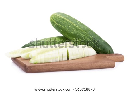 Cucumber and slices on white background.