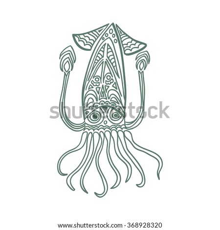 sea dweller squid in cartoon style on a white background