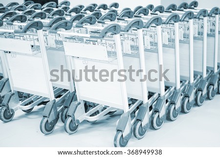 Close up view of trolleys luggage in airport