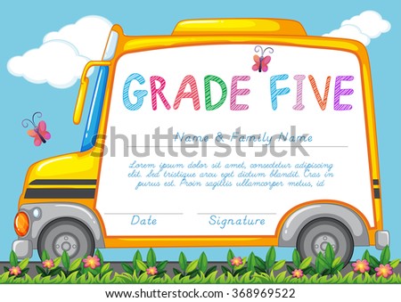 Certificate with background of schoolbus in the park illustration