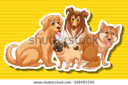 Four different type of dogs illustration