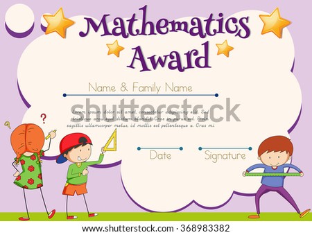 Mathematics certificate with student in background illustration