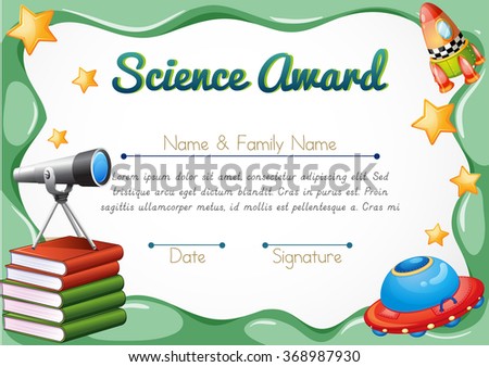 Certificate with science objects in background illustration