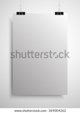 Vector rectangle format grey paper with shadow on grey background. Empty sheet of paper template portrait orientation. Realistic one sheet, poster, banner, background, blank, picture frame.