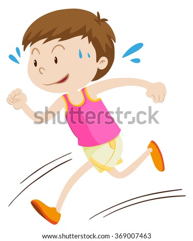 Little boy running alone illustration