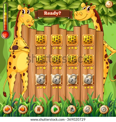 Game template with two giraffes in the background illustration