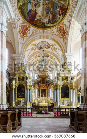 Ebersmunster Abbey Cathedral majestic interior, baroque style, Alsace, France Royalty-Free Stock Photo #369087668