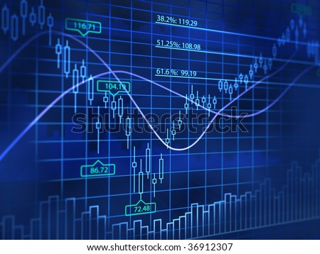 3D blue background with abstract stock diagrams