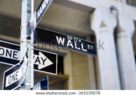 Wall Street sign in lower Manhattan, New York, USA