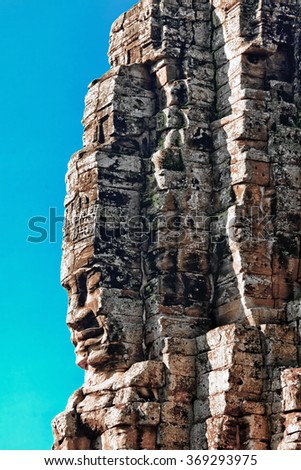 Faces of ancient Bayon Temple At Angkor Wat, Siem Reap, Cambodia 