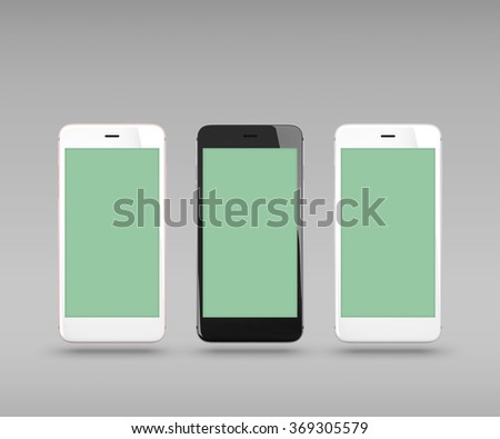 Smart phones isolated on gray background. With clipping paths for their displays.