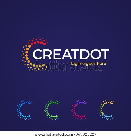 Clever and creative, dots or point letter C logo. Smart and idea vector logotype on dark blue background. crypto, coin, currency, bitcoin, cryptocurrency, blockchain, mining, nft