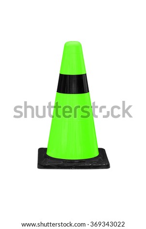 Green plastic barrier cone with black stripes isolated on white, work with clipping path.