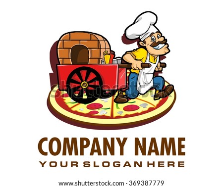 italian cook food pizza cart chef cartoon character logo vector